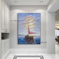 Hand-Painted Landscape Hanging Painting Sailing Boat Porch Study Room Mural Office