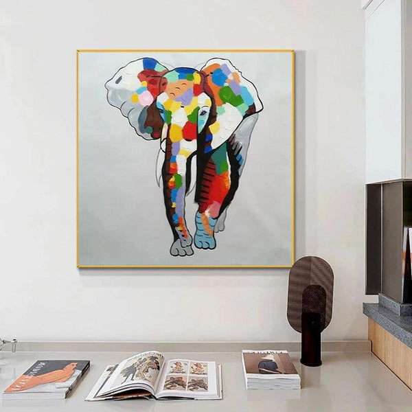 Abstract Modern Wall Decor Colorful Elephant Oil Painting On Canvas Hand Painted Pop Art For Kids Room