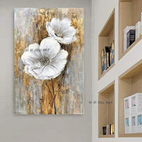 Two White Flowers Abstract Modern Hand Painted Wall Art Painting