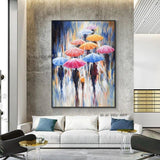 Abstract People Walking In The Rain With Umbrellas PaintingHand Painted On Canvas Modern Derorative