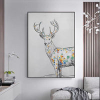 Christmas Abstract Animal Elk Deer Hand Painted Canvas Oil Painting Wall Hanging Art