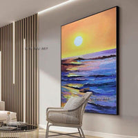 Gold Sunrise Seascape Modern Hand Painted Wall Art Hand Painted Canvas Art For Home Wall Decoration