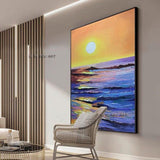 Gold Sunrise Seascape Modern Hand Painted Wall Art Hand Painted Canvas Art For Home Wall Decoration