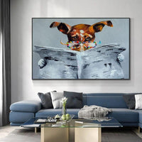 Hand Painted Wall Painting Read the Newspaper Dog Painting on Canvas Abstract Animals For Kid Room