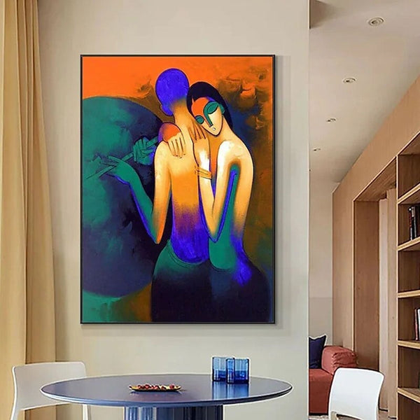 Hand Painted People Couple Oil Painting On Canvas Pop Art Modern Naked Girl Abstract Poster
