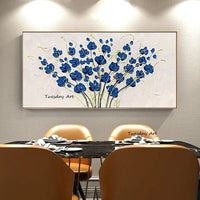 Oil Painting Hand Painted Knife Blue Flower Abstract Modern on Canvas Art Canvas Painting For Bedroom Hotel