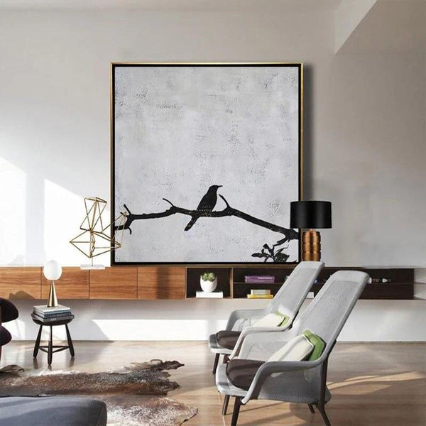 Hand Painted Oversized Canvas Abstract Bird Oil Painting Modern Art Minimalistative For living Room Hallway