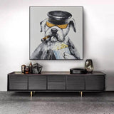 New Painting Hand Painted Dog with Popcorn Oil Painting on Canvas Funny Dog Oil Painting