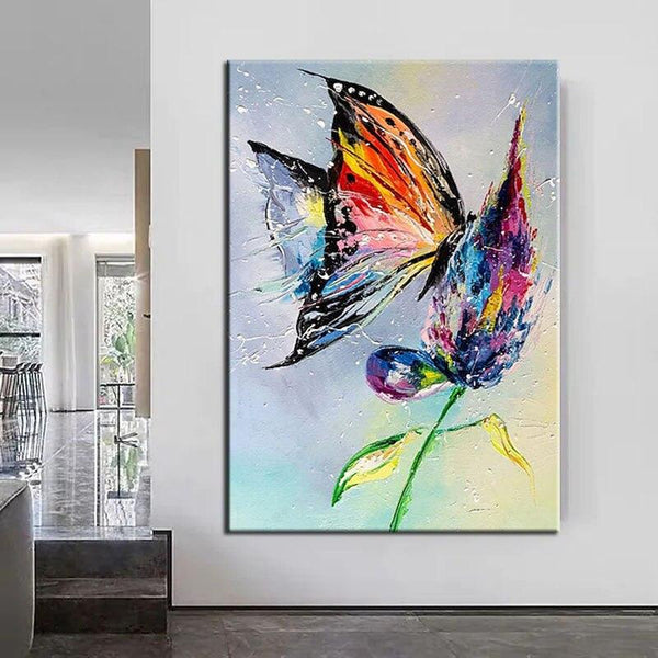 Hand Painted Oil Paintings Beautiful Colorful Butterfly Abstract Art Animal On Canvas