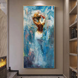 Hand Painted Impression Character Naked Girl Oil Painting Blue Skirt Canvas Abstract