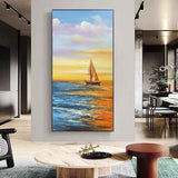 Hand Painted Sunset Seascape Oil Painting Modern Minimalist Decorative Painting Hotel Smooth As