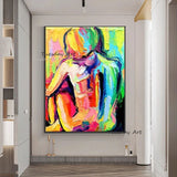 Hand Painted Oil Painting Abstract Naked Woman Palette Knife Canvas Acrylic Texture Colourful Salon