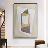 Hand Painted Modern Beige Geometric Abstract On Canvas Wall Art