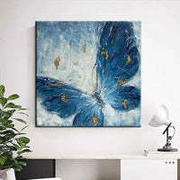 Hand Painted Oil Painting On Canvas Animal Modern Blue Butterfly Abstract