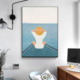 Modern Hand Painted Style Oil Painting Woman Watching The Sea Landscape Fashionative