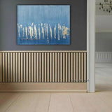 Hand Painted Canvas Gold Leaf Texture Modern Silver Leaf And Blue Bedroom