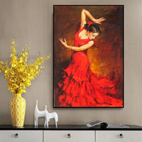 Hand Painted Canvas Art Oil Painting Flamenco Dancer Modern Portrait Beautiful Girl Artwork For Office Wall Decor