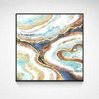 Hand Painted Abstract Wall Art Blue Marble Texture Minimalist Modern On Canvas Decorative