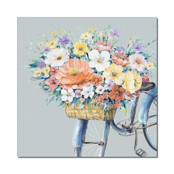 Abstract Colorful Flowers On The Bike Painting Hand Painted Oil Painting On Canvas Decorative