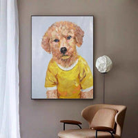 Puppy With Yellow Shirt Animal Hand Painted Modern Abstract Oil Painting On Canvas