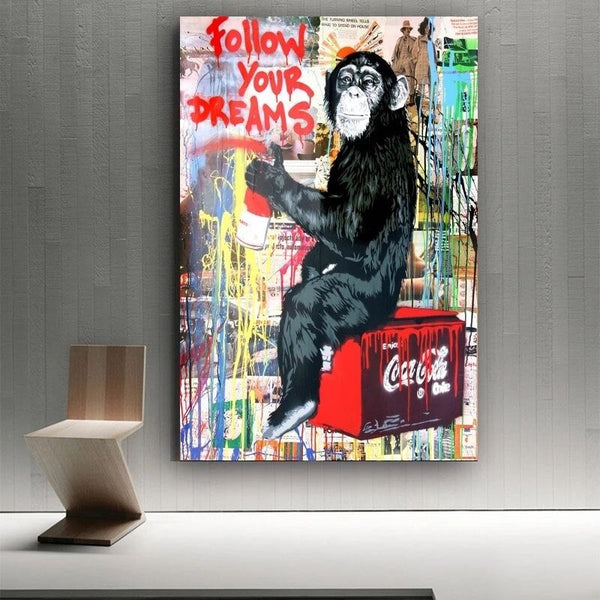 Hand Painted Oil Paintings Graffiti Street Art Canvas Animal Gorilla Pop Cartoon Paintings Size