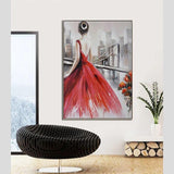 Hand Painted Canvas Abstract Girl With Red Dress Art Painting Decor Modern For Wall