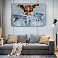 Hand Painted Wall Painting Read the Newspaper Dog Painting on Canvas Abstract Animals For Kid Room