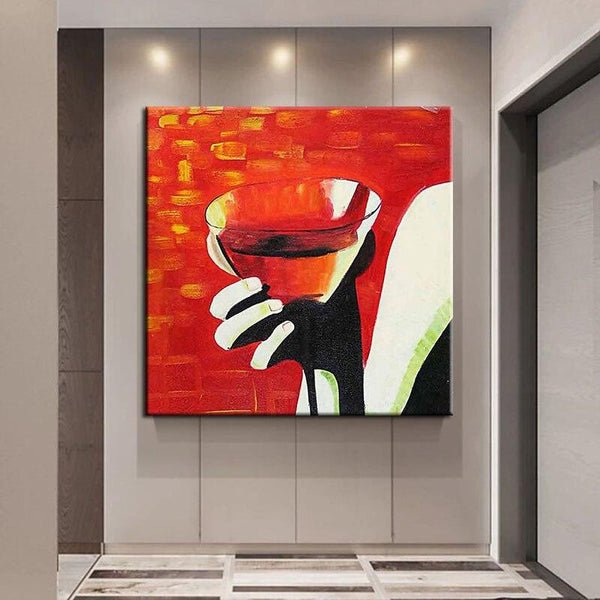 Hand Painted Canvas Figure Drinking Glass Oil Painting Modern Abstract Art