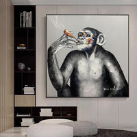 Hand Painted Painting Animal wall art Colorful Oil Handsome Gorilla Canvas picture