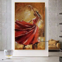 Hand Painted Oil Painting Pretty Red Dress Dancing Girl Canvas Decors