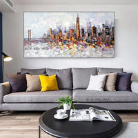 Hand Painted Beautiful City Building Abstract Modern On Canvas Wall Art Decorative