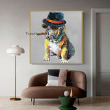 Oil Painting Hand Painted Art Animal Modern Cool Smoking Puppy Abstract Canvass Children's Room Decoration