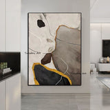 Hand Painted Oil Painting Modern Gray Line Textured Abstract Canvas