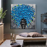 Hand Painted Art Oil Painting Modern Abstract Palette Knife Blue Flowers Canvas Decor Florals