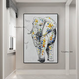 Hand Painted Modern Happy Elephant Canvas Cute Elephant For Kids Room Bathroom