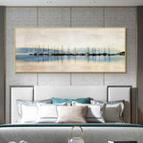 Hand Painted Abstract Boats On The River On Canvas Acrylic Landscape