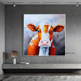 Modern Abstract Colorful Bull Hand Painted Canvas Painting Cow Decorative Painting On The Wall Home