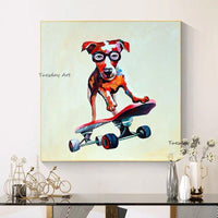 Pop Art Hand Painted Acrylic Canvas Oil Painting Colorful Dog Modern Abstract Animal Kids Room Decor