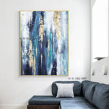 Abstract Blue With Gold Foil Hand Painted On Canvas Hand Painted Modern Wall Art Office