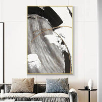 Hand Painted Oil Painting Gold Bar White Black Grey Painting Canvas Arts Room Abstract