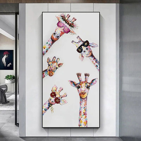Hand Painted Oil Paintings Giraffe Animals Abstract Wall Art Canvas Modern