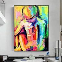 Hand Painted Oil Painting Abstract Naked Woman Palette Knife Canvas Acrylic Texture Colourful Salon