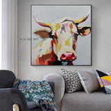 Hand Painted Abstract Colorful Cattle Minimalist Modern Wall Art Decorative