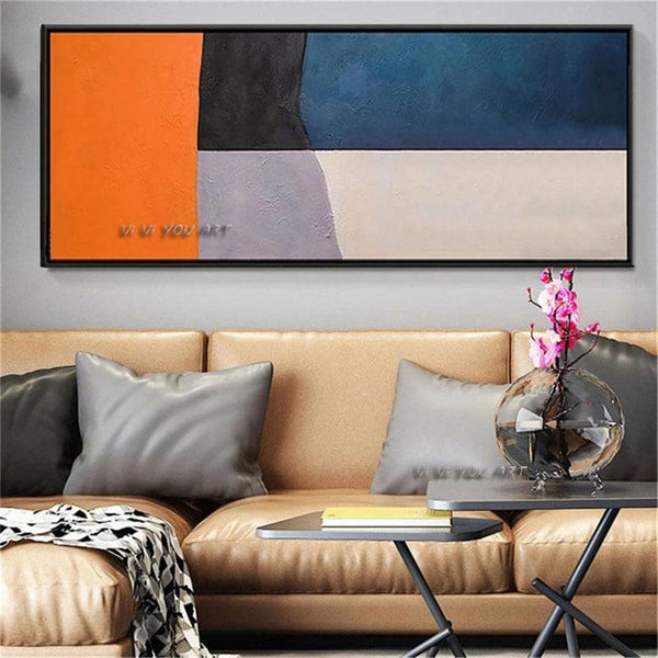 Hand Painted Abstract Modern Colorful Geometric Canvas For Living