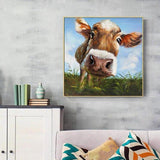 Hand Painted Funny Cute Cow Oil Painting on Canvas Modern Cartoon Animal Cow For Kid Room As