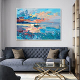 Hand Painted Seascape Sunrise Oil Painting Canvas Wall Bedroom Hanging Painting