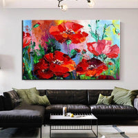 Hand Painted Oil Painting Knife Red Flower Classical Abstract On Canvas Without Border