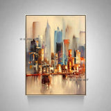 Hand Painted Abstract Wall Art City Building Landscape Decorative Modern On Canvas