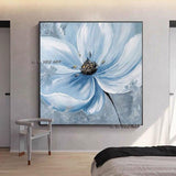 Pure Hand Painted Abstract Blue Flower Home Good Canvas Wall Art Wall Hanging Artwork For Decor