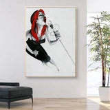 Hand Painted Modern Abstract Singer Oil Painting Red Lip Sexy Singer Oil Painting